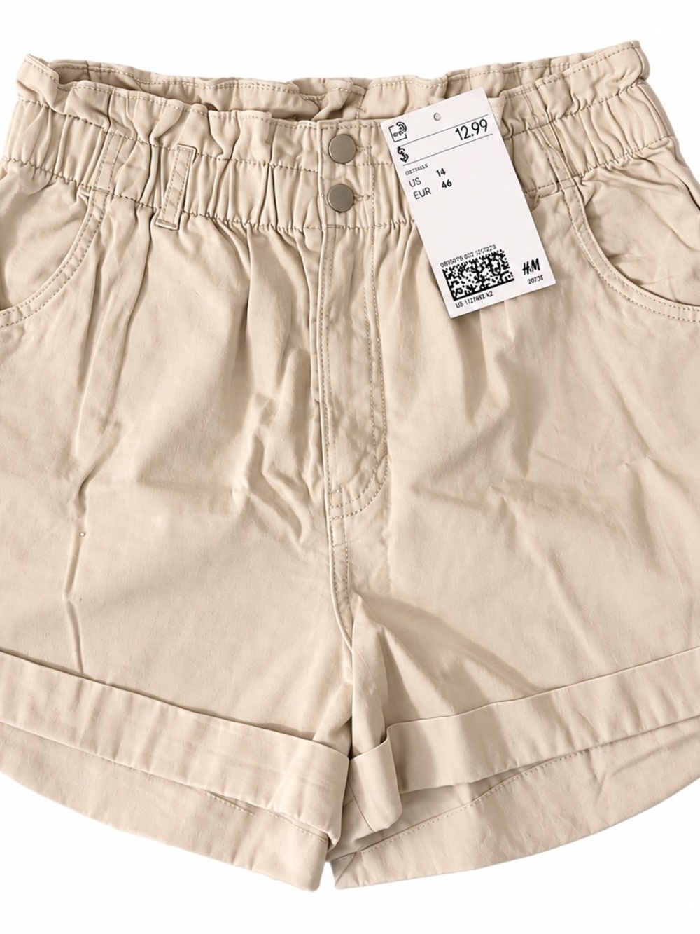 H&M Women's Light Beige Paperbag Waist Shorts